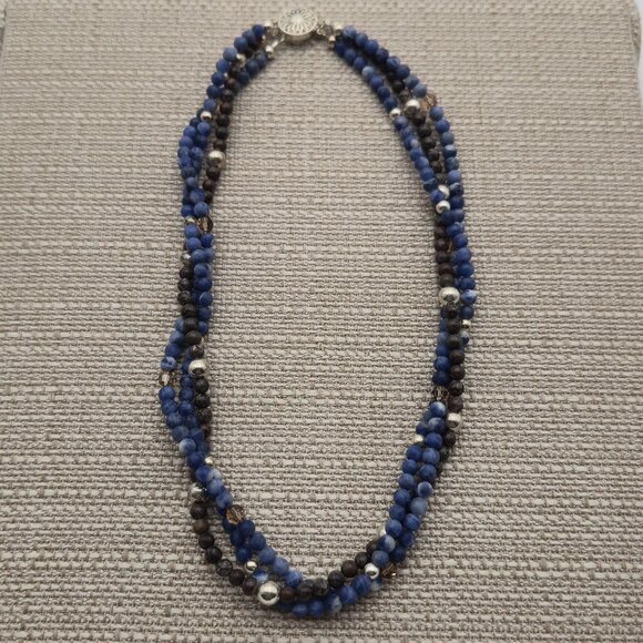 16 Inches Sterling Silver Sodalite Multiple Stone Strands Necklace B539 - Picture 1 of 7